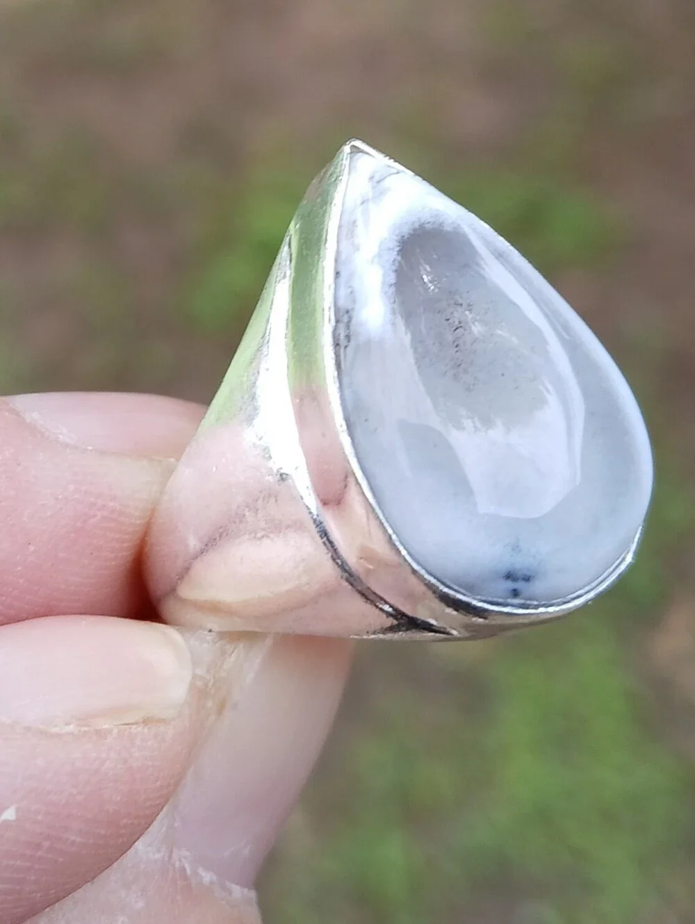 New Men's Dendritic Opal 925 Silver Ring.